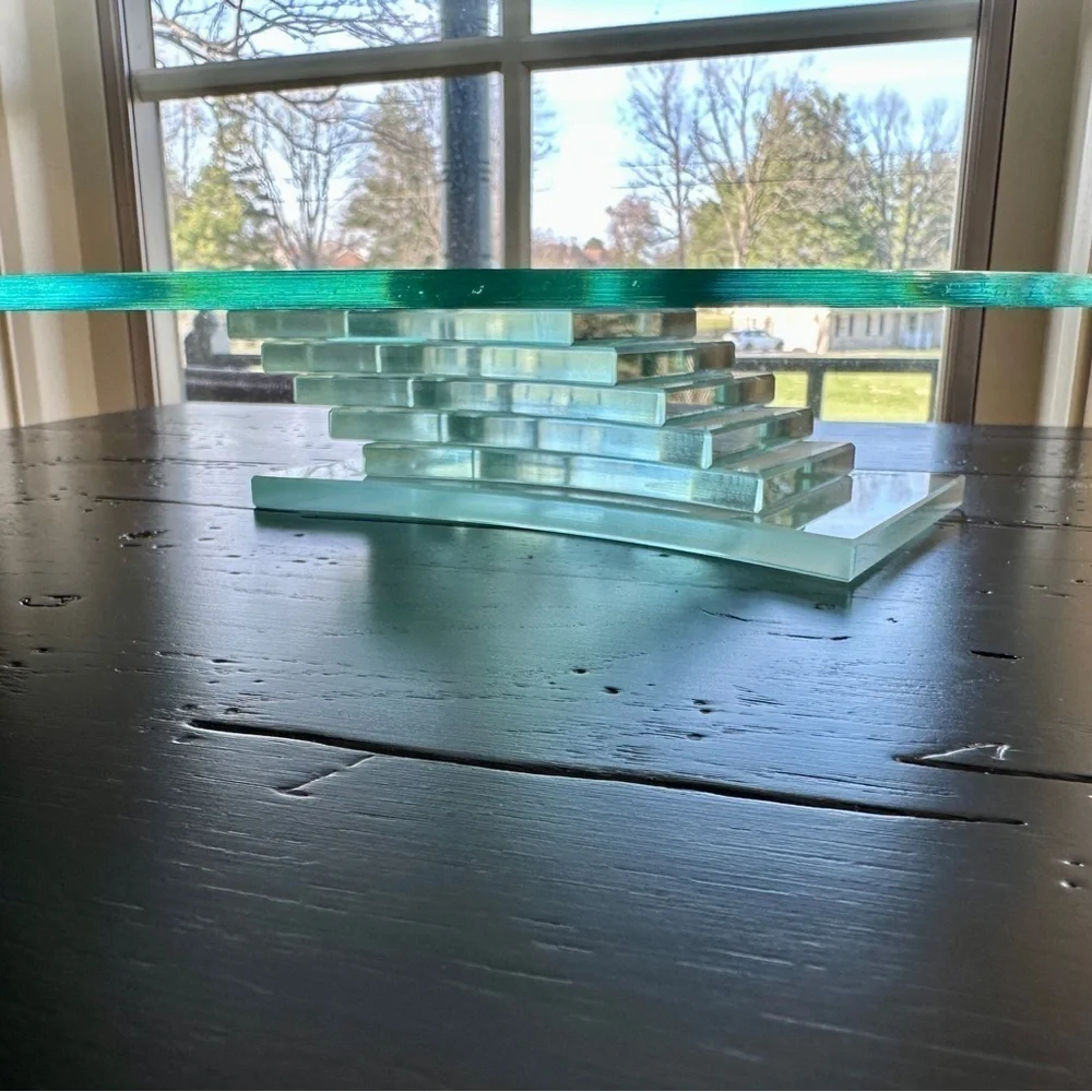 PARTYLITE, RETIRED, 3-WICK GLASS CANDLE HOLDER WITH GLASS STEP PEDESTAL. - Picture 7 of 13